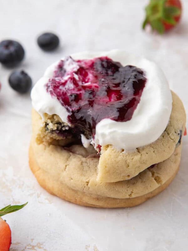 Berries and cream cookies on top of each other