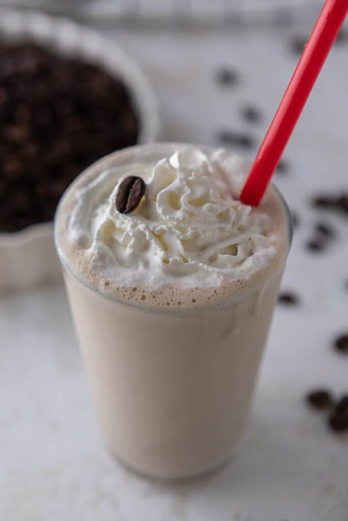 Frosted coffee with whipped cream on top