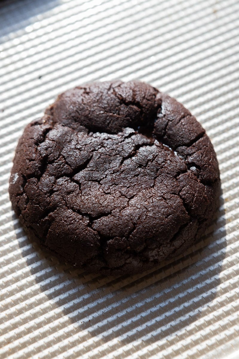 baked chocolate cookie on baking sheet