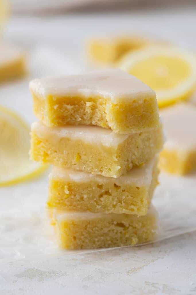 Lemon brownies stacked