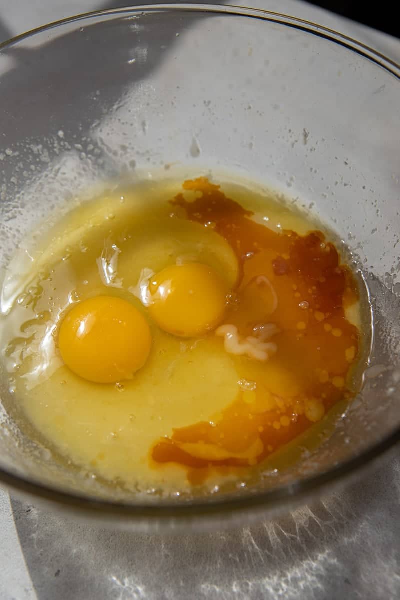 Wet ingredients on mixing bowl 