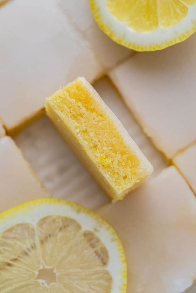 Overhead shot of glazed lemon blondies