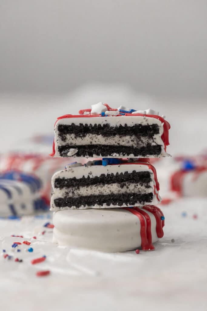 Stack of 4th of july Oreo cookies