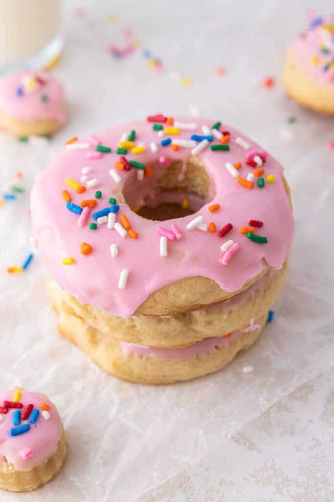 Stack of crumbl pink doughnut cookies