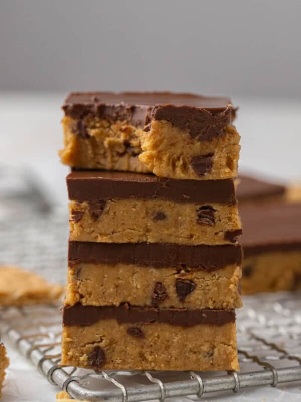 Stack of no bake peanut butter bars