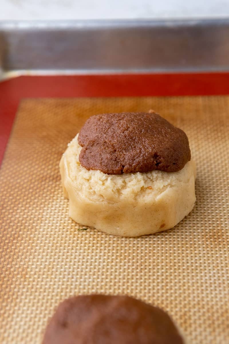 Cinnamon roll cookie on baking sheet