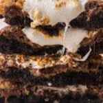Close up of S'mores brownie cookies cut in half