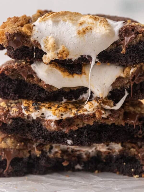 Close up of S'mores brownie cookies cut in half
