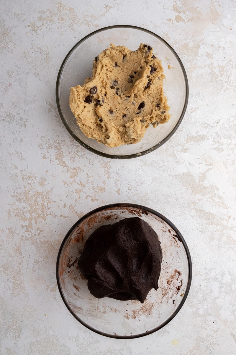 Two bowls of cookie dough