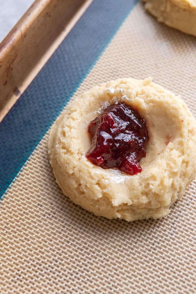 Cookie dough in jam in the center