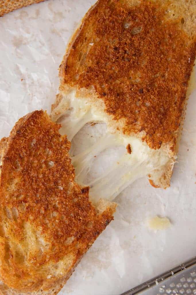 Grilled cheese broken in half