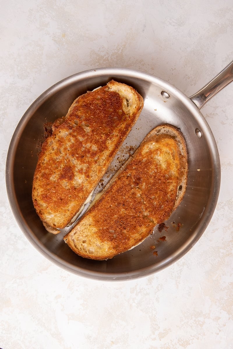 Grilled cheese on hot pan
