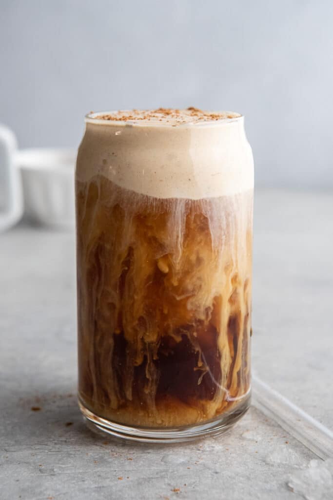 Starbucks copycat pumpkin cream cold brew topped with spiced pumpkin cold foam and cinnamon