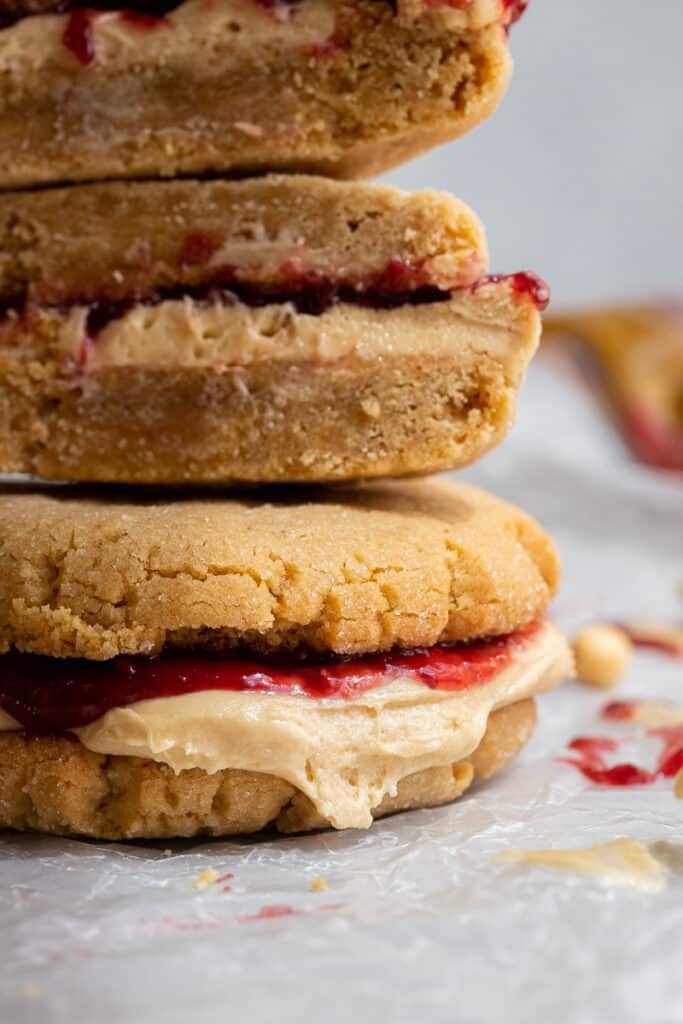 Close up of peanut butter and jelly cookies