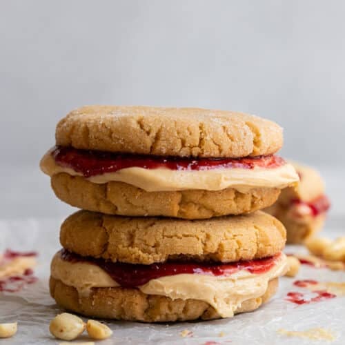 Peanut butter and jelly cookie sandwich