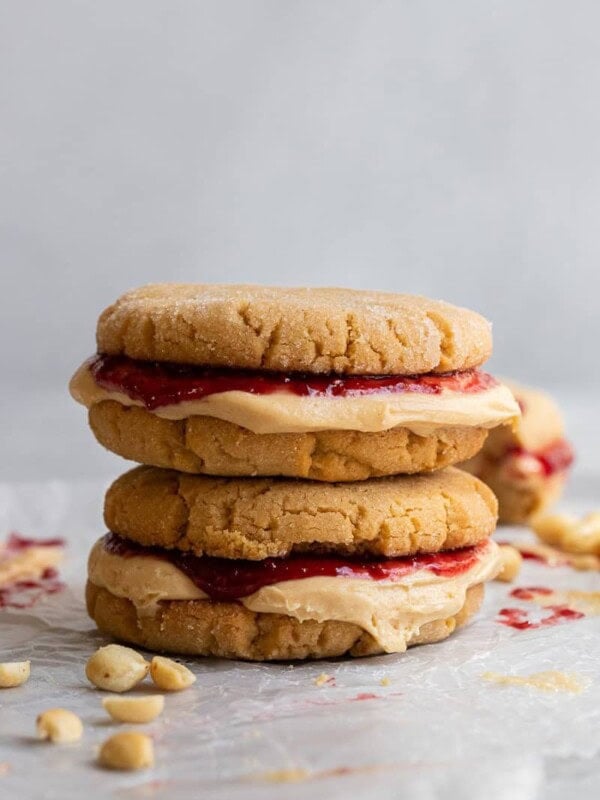Peanut butter and jelly cookie sandwich