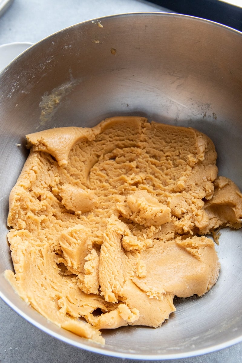 Peanut butter cookie dough in a bowl