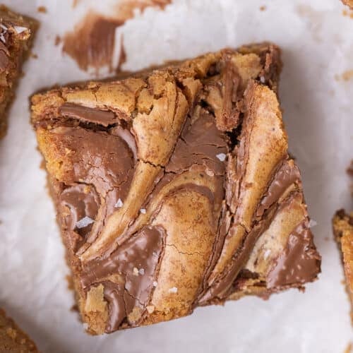 Close up of Nutella brown butter blondies