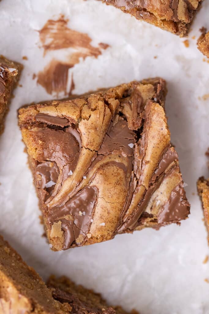 Close up of Nutella brown butter blondies