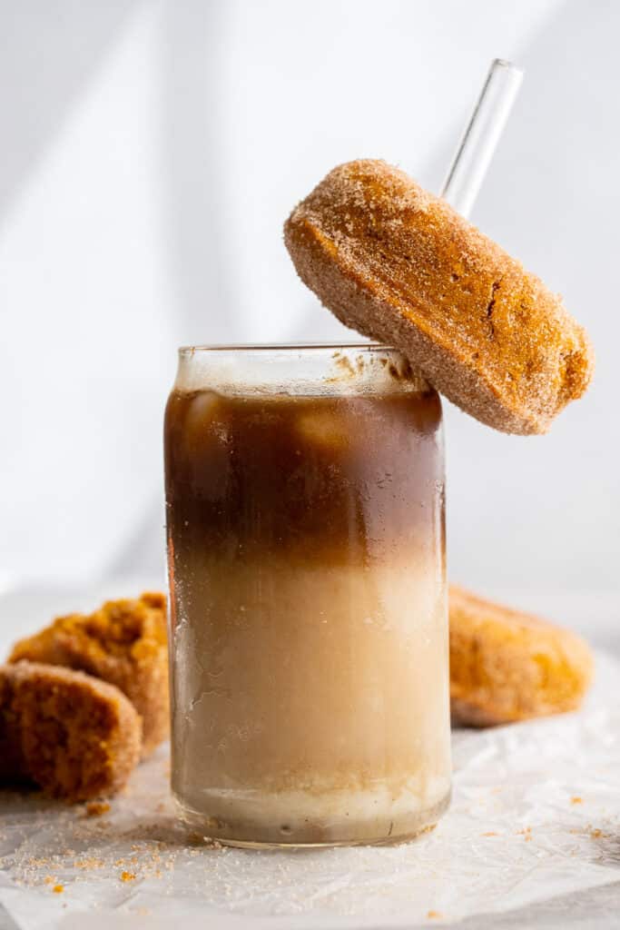 Pumpkin donut served with a macchiato latte