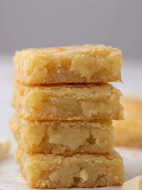 Stack of white chocolate brownies