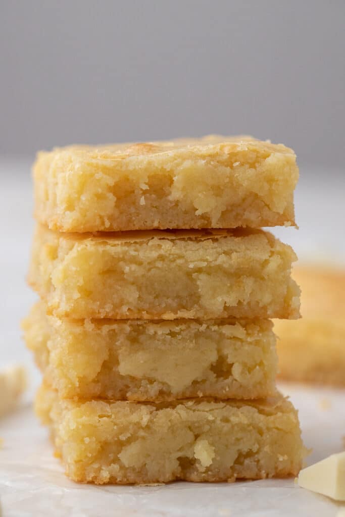Stack of white chocolate brownies 