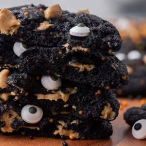 Close up of stack of black cocoa cookies