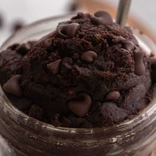 Scoop of brownie batter in a cup