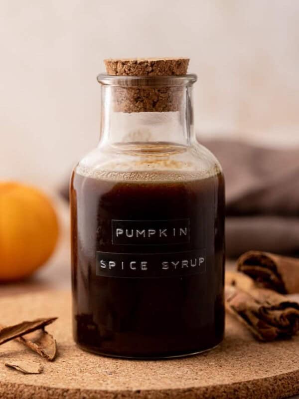 Pumpkin spice latte syrup in bottle