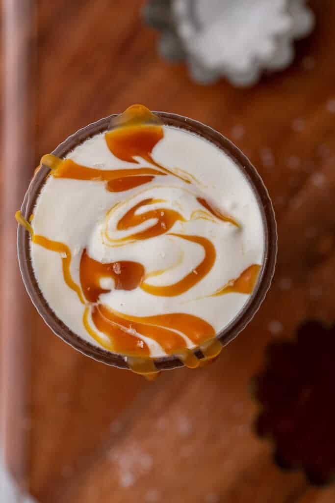 Overhead shot of cold foam with caramel swirls