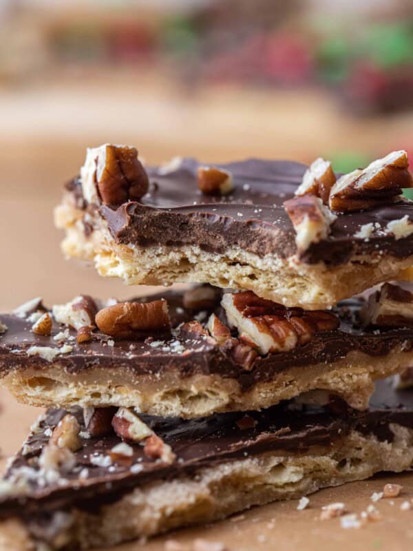 Close up of Christmas crack with pecans