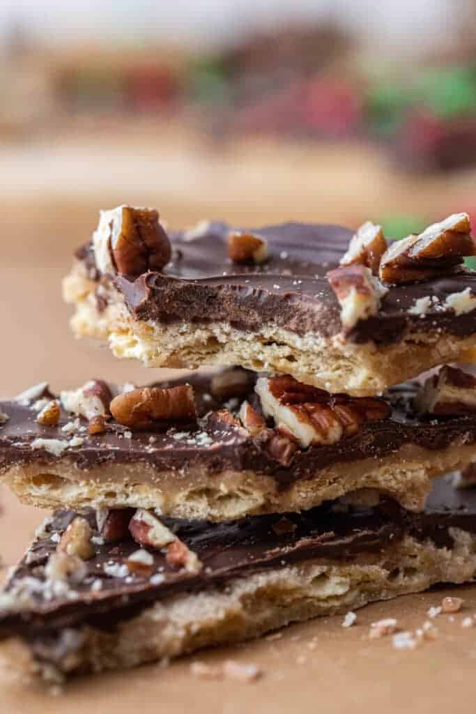 Close up of Christmas crack with pecans