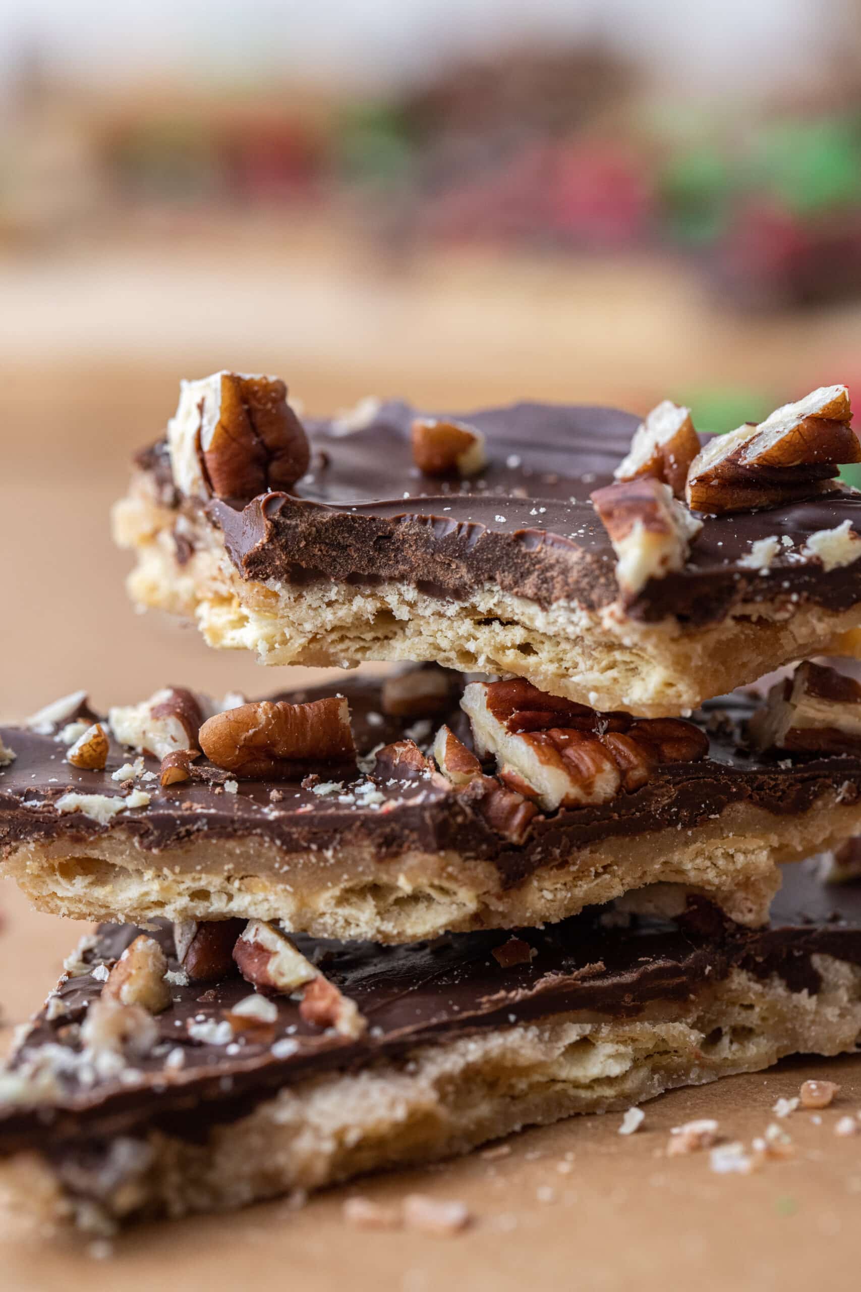 Close up of Christmas crack with pecans