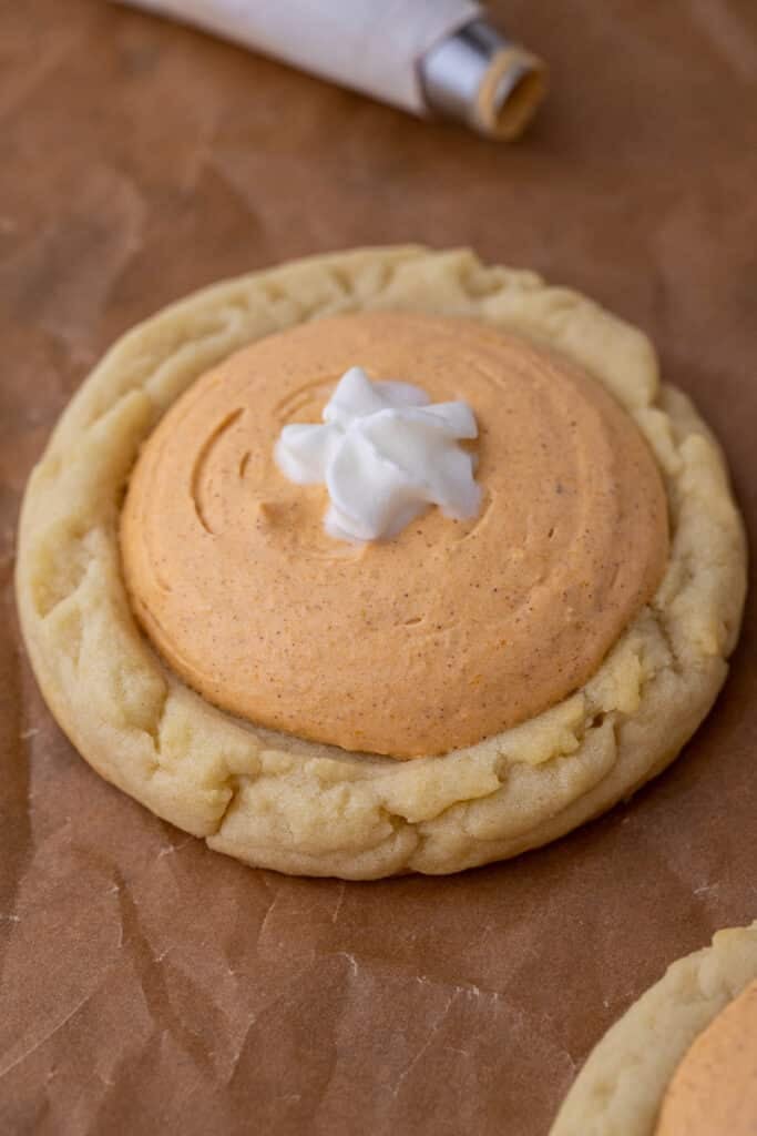 Close up of Crumbl pumpkin pie cookies