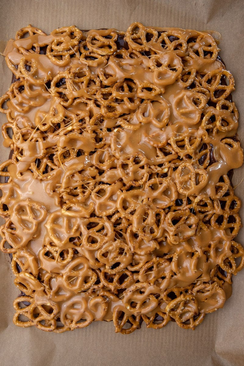 Pretzels topped with caramel