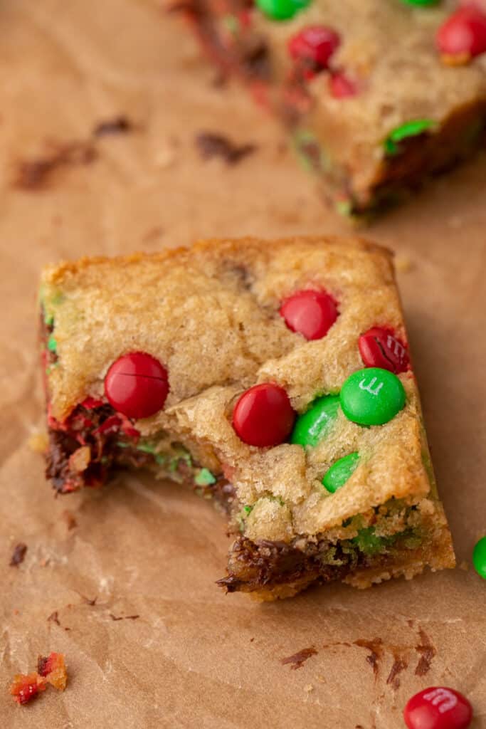 Christmas blondie with a bite taken out of it