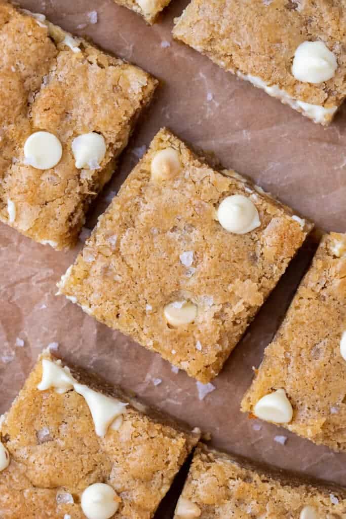 Overhead shot of white chocolate blondies