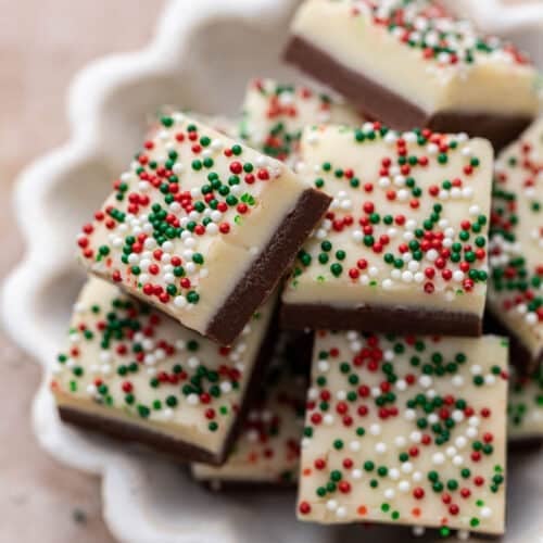 Close up of Christmas fudge squares