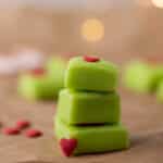 Stack of thick green grinch fudge