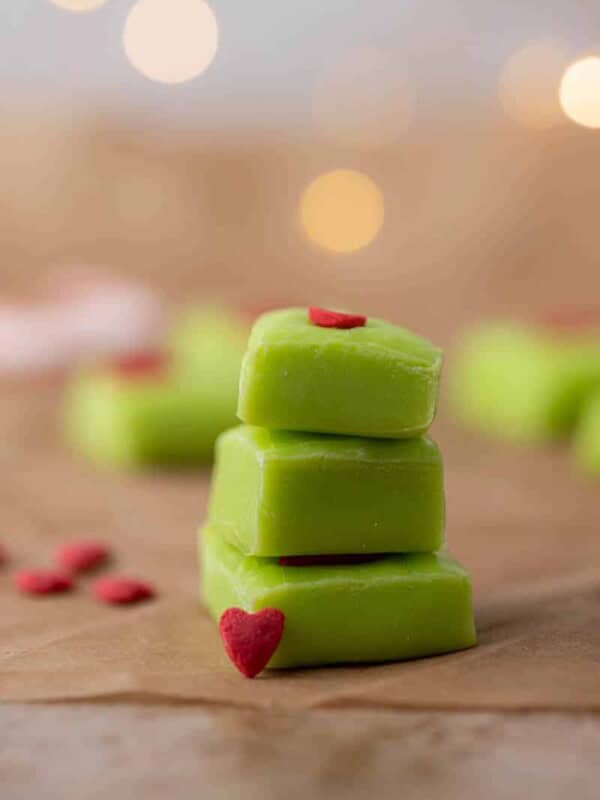 Stack of thick green grinch fudge