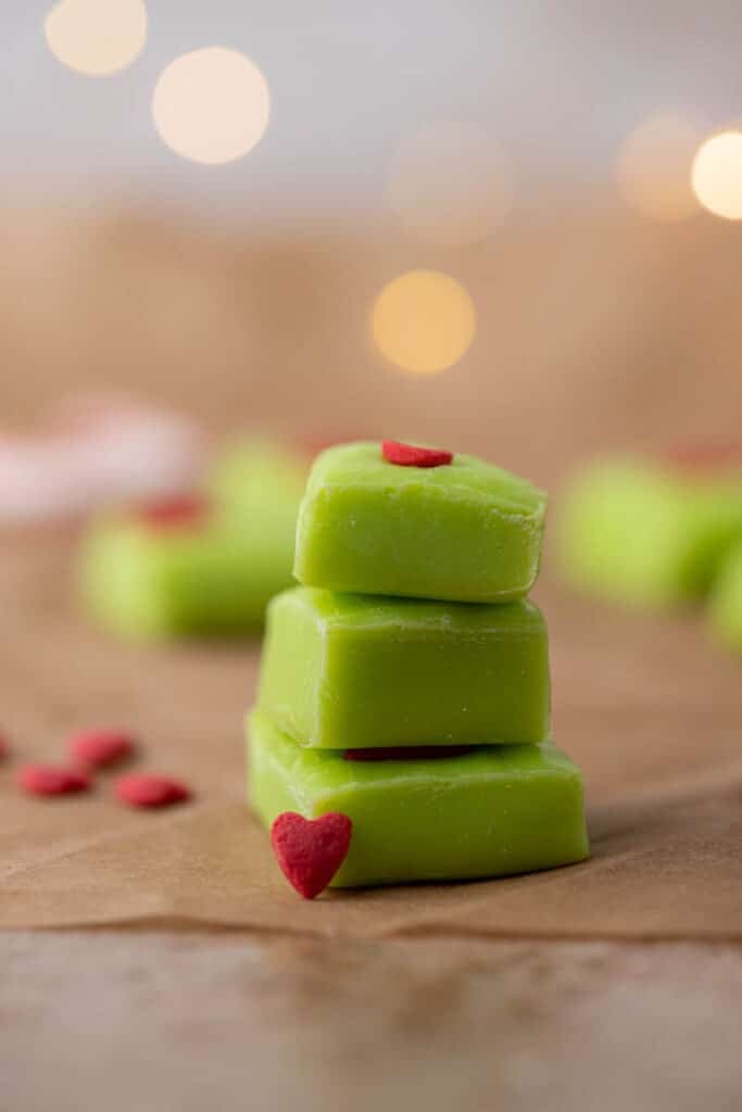 Stack of thick green grinch fudge