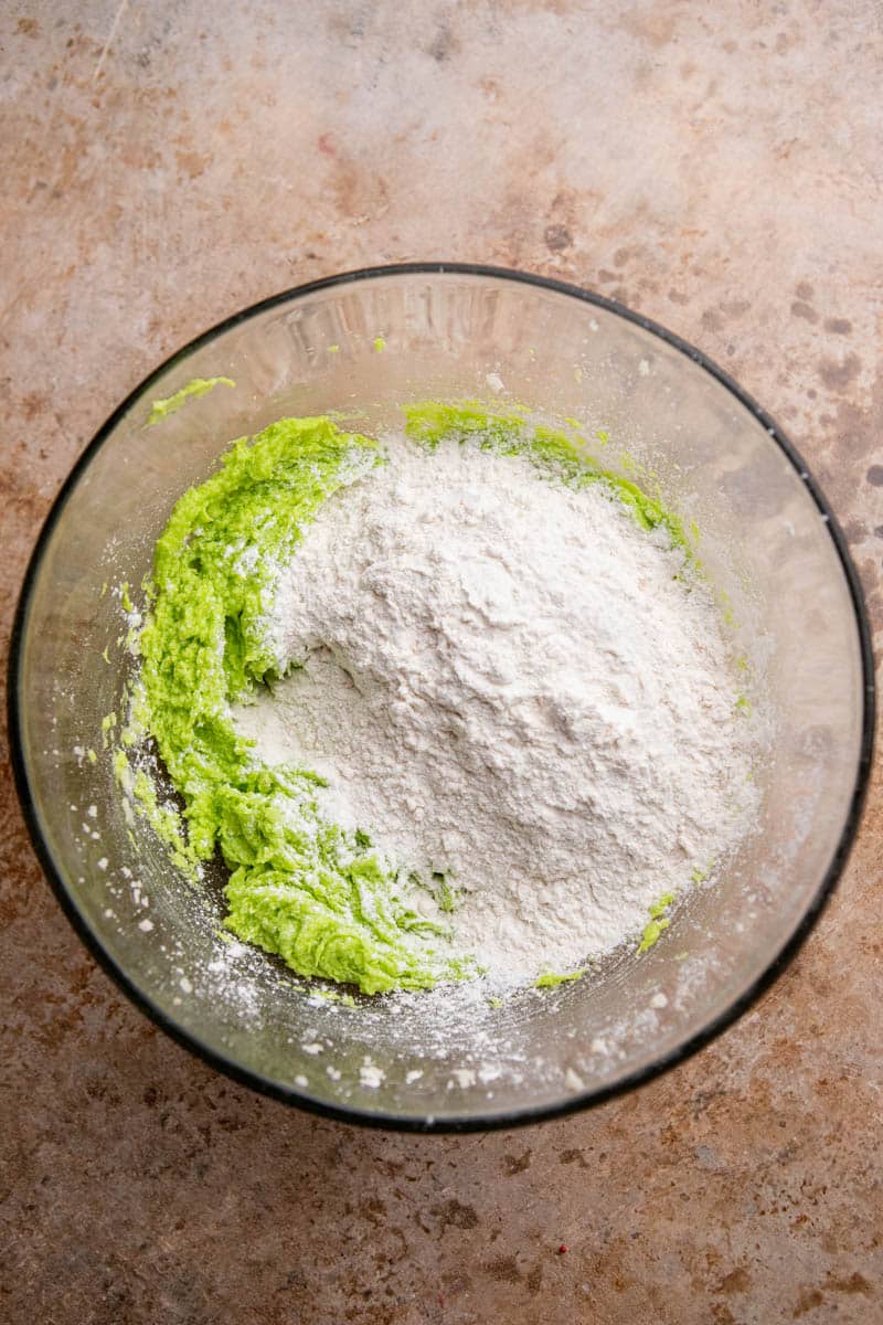 Green dough in a bowl