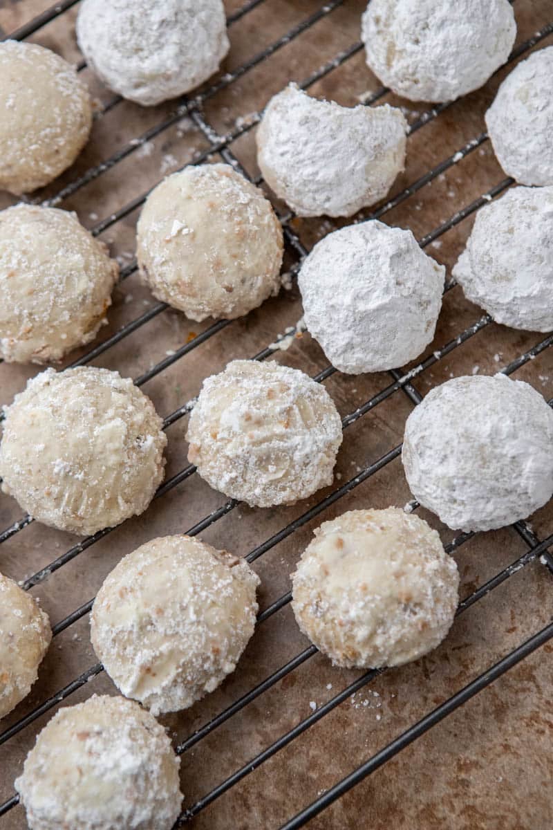 Snowball cookies on cooling rack