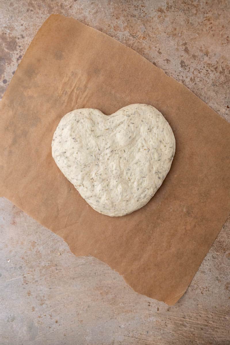 Pizza dough in heart shape