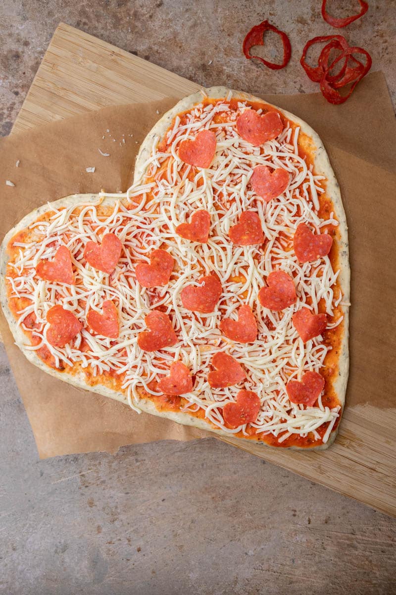 pepperoni on pizza dough