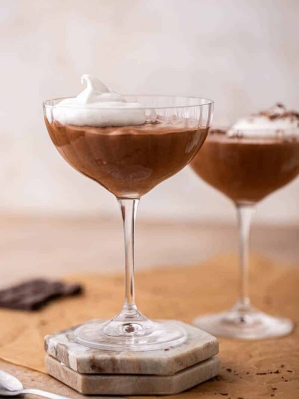 Small batch chocolate mousse in coupe glass