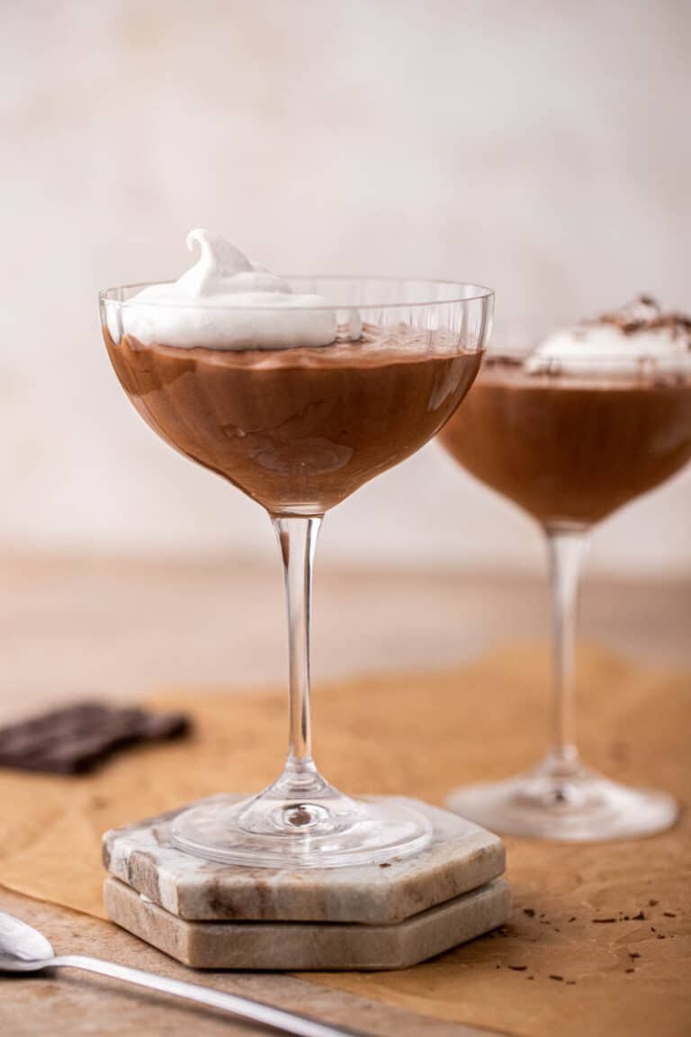 Small batch chocolate mousse in coupe glass