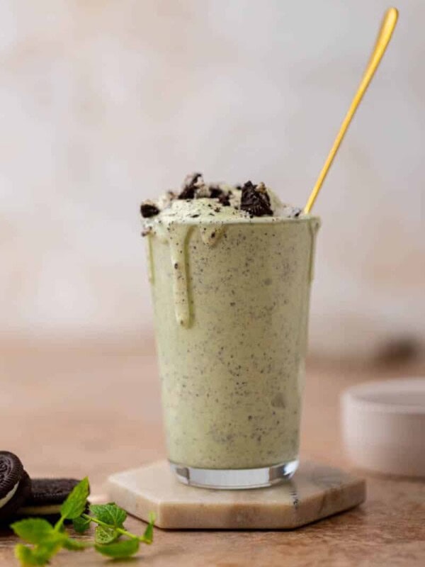 Oreo Shamrock McFlurry with a spoon in it