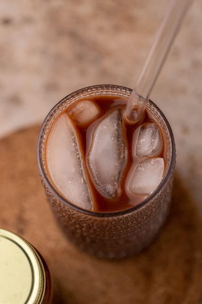 Overhead shot of iced drink