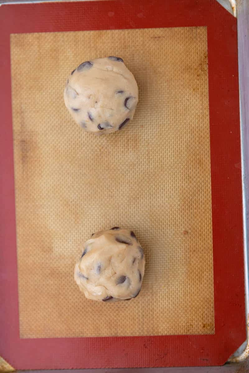Cookie dough on a baking sheet